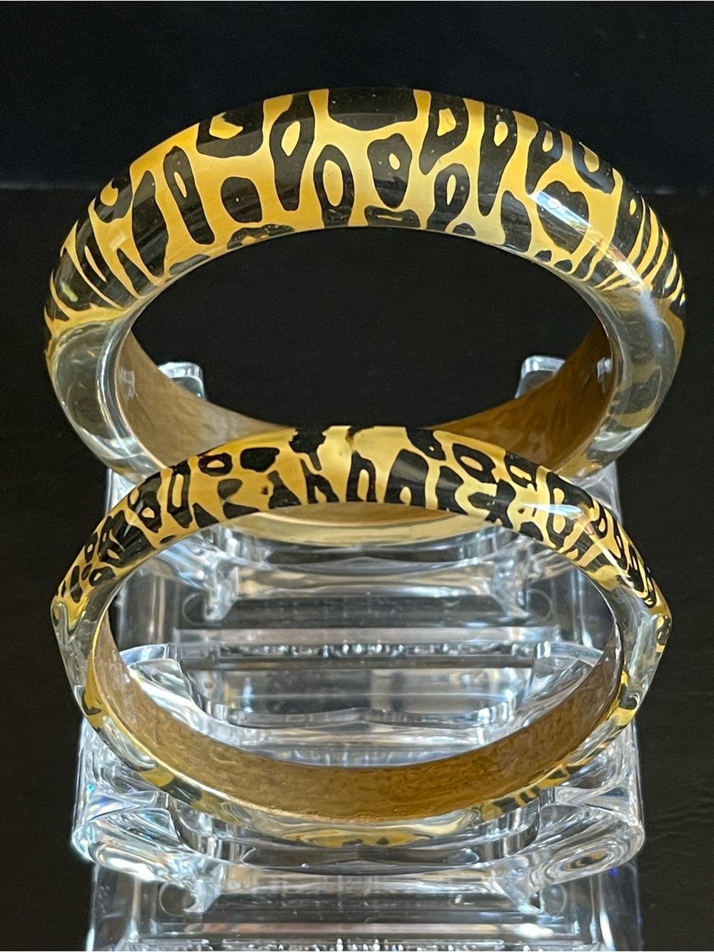 Joan Rivers classic collection gold & Black Leopard lucite bangle.